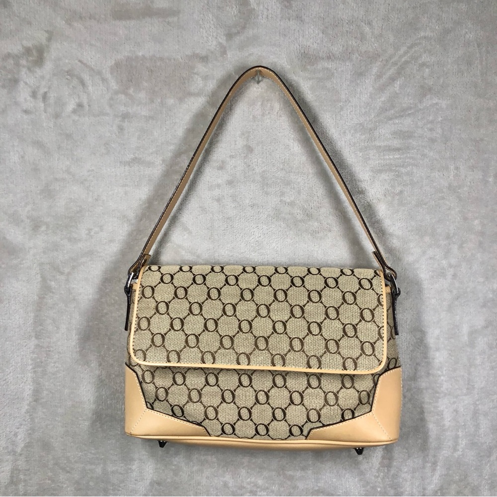 Vintage Oroton Monogram Canvas Shoulder Bag Tan Brown 90s Y2K Luxury Designer‎